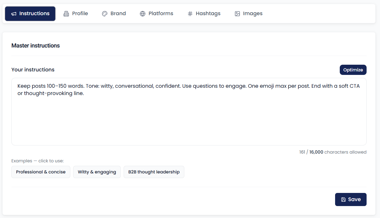 Global brand instructions tab for rules that apply to all content