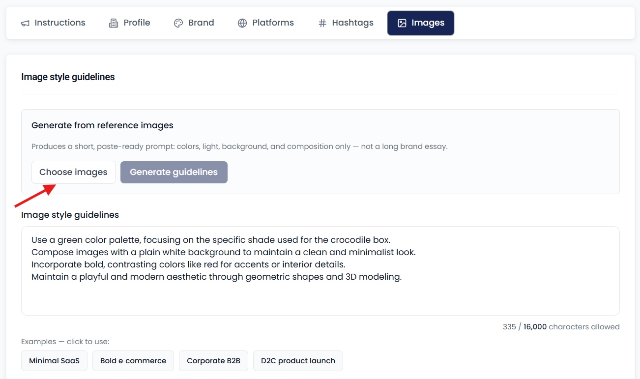 Upload brand images tab for visual style reference
